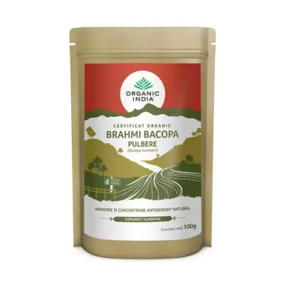 Brahmi - Bacopa Tonic Cerebral și Memorie Pulbere 100% Certificată organic, 100g ECO | Organic India