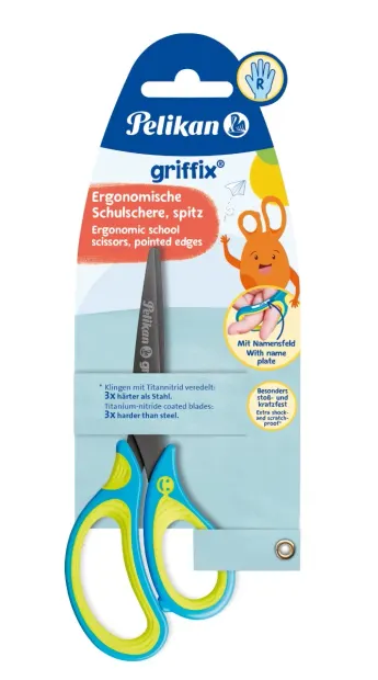 Foarfeca Griffix pentru dreptaci, Herlitz, Pelikan, Neon fresh, 15 cm