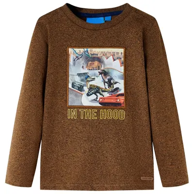 Tricou de copii cu mâneci lungi, coniac melanj, 104