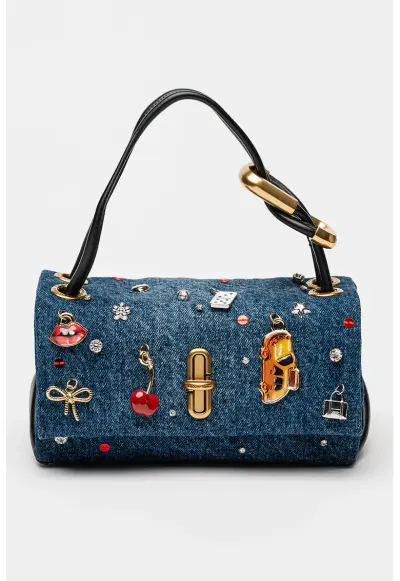 Geanta mica din denim The Trinket - Negru/Albastru inchis melange