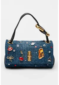 Geanta mica din denim The Trinket - Negru/Albastru inchis melange