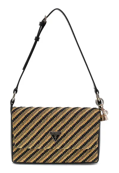 Geanta crossbody cu aspect tesut Emelda - Negru/Maro camel