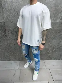 Tricou Clasic Oversize Ecru-White Tsas338(6049) (mărime: M)