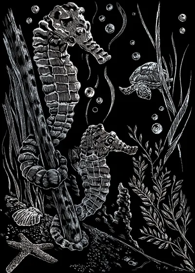 Set de gravură Royal Silver - Căluți de mare, 13 x 18 cm