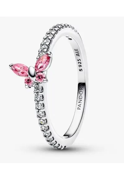 Inel tip fluture stralucitor Zirconiu Roz din Argint 925