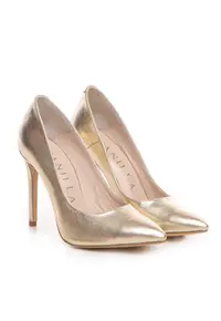 Pantofi Stiletto cu toc subtire Corina - piele naturala - aurii