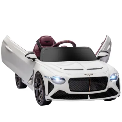 HOMCOM Mașină electrică pentru copii de la 3 la 5 ani 2 motoare 12V 25W 3-5 km/h telecomandă 2,4G Bentley Bacalar alb | Aosom Romania