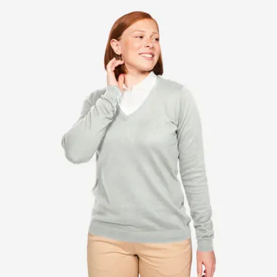 Pulover Golf bumbac cu guler în V MW100 Gri Damă