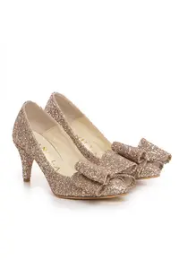 Pantofi Stiletto cu toc mic - sclipici auriu