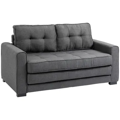 HOMCOM Canapea Extensibilă din Material Textil 2 Locuri cu Capitonaj și Arcuri, 151x75x85 cm, Gri | Aosom Romania