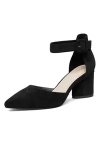 Pantofi dama - clasic - toc bloc - textil - negru