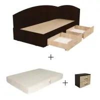 Set Pat Colt Alma, cu 2 sertare, colt interschimbabil, sonoma inchis + sonoma deschis + Saltea superortopedica, 120x200 cm + Noptiera ALMA, 2 sertare