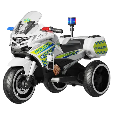 Motocicleta cu 3 roti, Kinderauto POLICE BJML5188 60W, 6V cu scaun tapitat, culoare alba