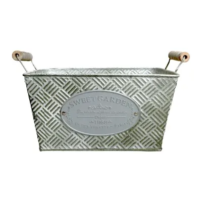 Ghiveci dreptunghiular din metal cu mânere model Sweet Garden - 13x19x11cm
