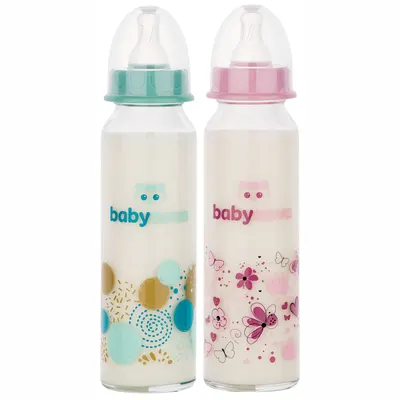 Biberon din sticla decorat 0-24 luni, 43706, Baby Nova | 240 ml
