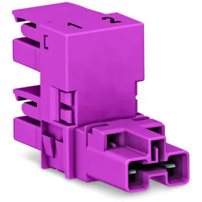 h-distribution connector; 2-pole; Cod. B; 1 input; 2 outputs; outputs on one side; 2 locking levers; pink