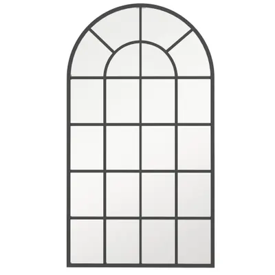 Oglindă arcuită pentru casă și birou cu suport de perete din sticlă groasă și metal, 62x2,5x110 cm, de culoare negru HOMCOM | Aosom Romania