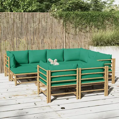 Gossi set mobilier de gradina cu perne verzi, 10 piese, bambus