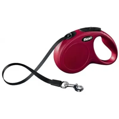 Lesa retractabila pentru caini, rosie, lungime 5 m, pentru caini cu greutate de pana la 15 kg, cu sistem rapid de franare