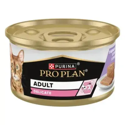 PURINA Pro Plan Delicate Digestion, Curcan, conservă hrană umedă pisici, sistem digestiv, (pate), 85g