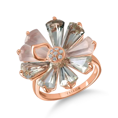Inel floare din aur roz cu pietre pretioase si semipretioase de 6.5ct