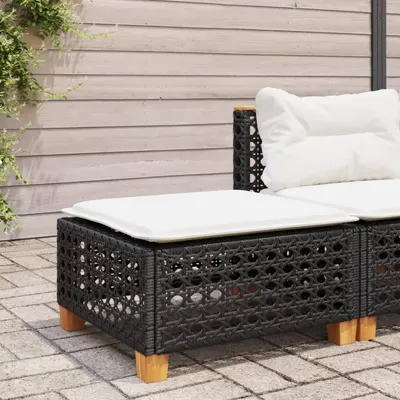 vidaXL Taburet de grădină cu pernă, negru, 63,5x56x32 cm, poliratan