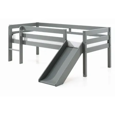 Pat înalt cu tobogan pentru copii gri 90 x 200 cm Pino - Vipack