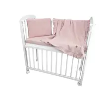 Lenjerie patut cu 3 piese, Qmini, Aurora, Pentru co-sleeper, Din muselina dubla, Material certificat Oeko Tex Standard 100, Powder Pink