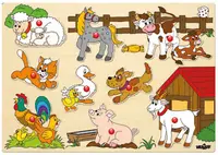 Puzzle din lemn cu manere Woody - Ferma
