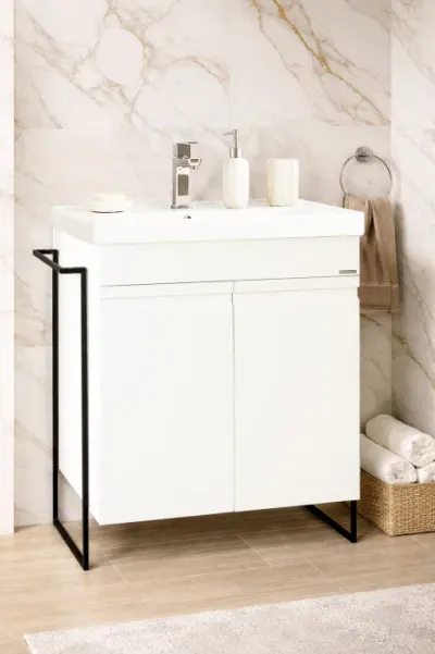 Set Baza front MDF si Lavoar seria 786, cadru metalic, montata, 60 cm, alb