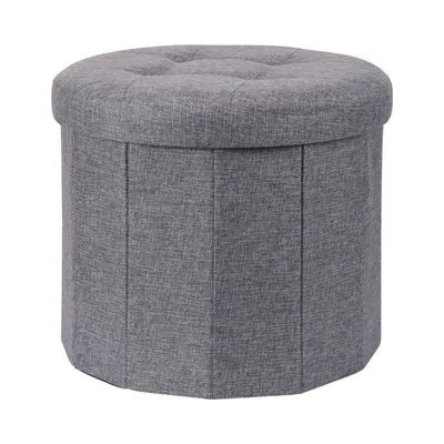Taburet pliabil rotund cu spațiu de depozitare - Storage Solutions®, tip cutie, culoare gri, 45x45x39 cm