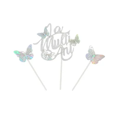 Cake Topper tort Fluturași argintiu glitter