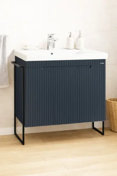 Set Baza front MDF si Lavoar seria 733, cadru metalic, montata, 80 cm, antracit