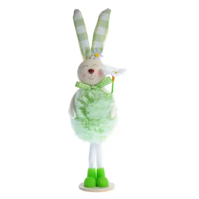 Iepuras decorativ cu morcov si urechi verzi 25 cm Iepuras decorativ cu floare si urechi verzi 25 cm