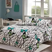 Lenjerie pat dublu, Super Pufoasa COCOLINO,cu ELASTIC, 4 piese, Gri-Multicolor, fluturi