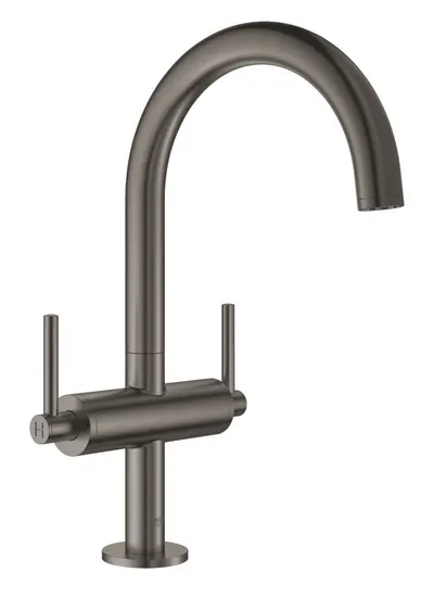 Baterie lavoar Grohe Atrio 21022AL3, 3/8 inch, marimea L, valva ceramica, pivotanta, evacuare push to open, mat, Hard Graphite