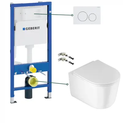 Set vas wc suspendat tornado cu capac soft close Deante Jasmin, rezervor incastrat si clapeta alba Geberit