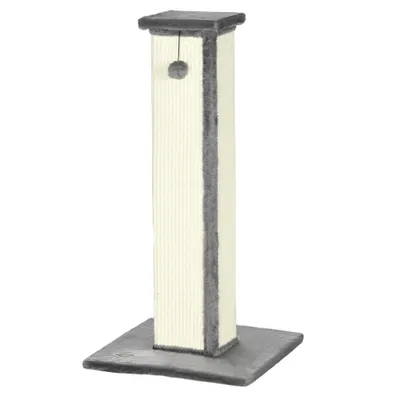 PawHut Stâlp de zgâriat pentru Pisici cu Minge Suspendată și Înveliș din Pluș, 41x41x81 cm, Gri | Aosom Romania
