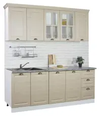 Set bucatarie SQUARE 200 cm, 6 corpuri, cu sertare, blat termorezistent, fronturi MDF, fag rustic