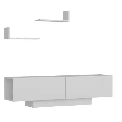 Comoda TV EKOL, cu rafturi de perete, alb, 150x31,5x40 cm