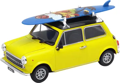 Mașină metalică Welly Nex - Mini Cooper 1300, cu placă de surf, galbenă, 1:24