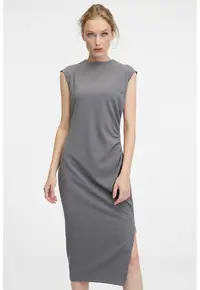 Rochie cu maneci scurte si slit lateral - Gri