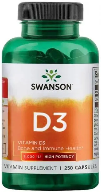 Vitamin D3, High Potency, 25 mcg, 250 capsule, Swanson