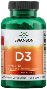 Vitamin D3, High Potency, 25 mcg, 250 capsule, Swanson