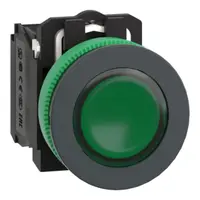 Harmony XB5, Buton iluminat antimicrobian, plastic, verde, Ø30, LED, 24 V AC/DC, 1 NO + 1 NC