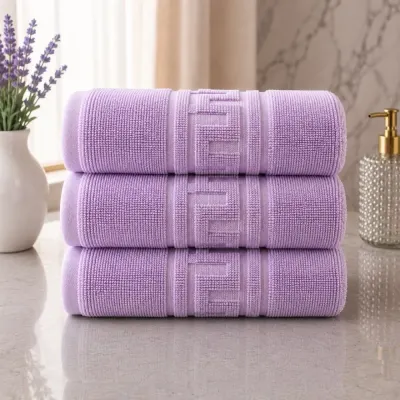 Set 3 prosoape mari, Greek Border, 70x130cm, din 100% bumbac pakistanez, 480g, Lila