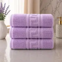 Set 3 prosoape mari, Greek Border, 70x130cm, din 100% bumbac pakistanez, 480g, Lila