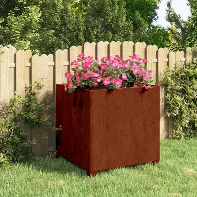 vidaXL Jardinieră cu picioare, ruginiu, 50x50x50 cm, oțel corten
