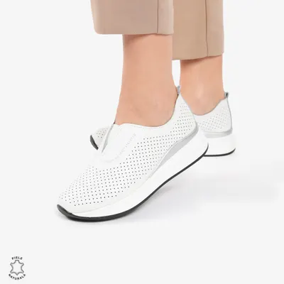 Pantofi Casual dama din piele naturala CRL0784 ALB