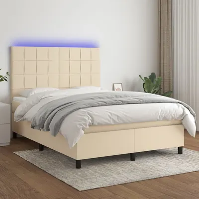 Gossi pat cu arcuri, saltea si led, crem, 140x200 cm, textil